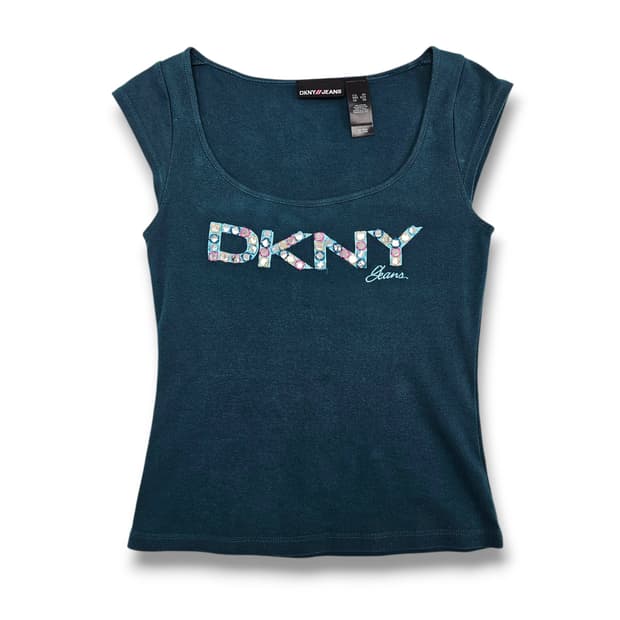 XS DKNY 큐빅 반소매 청록