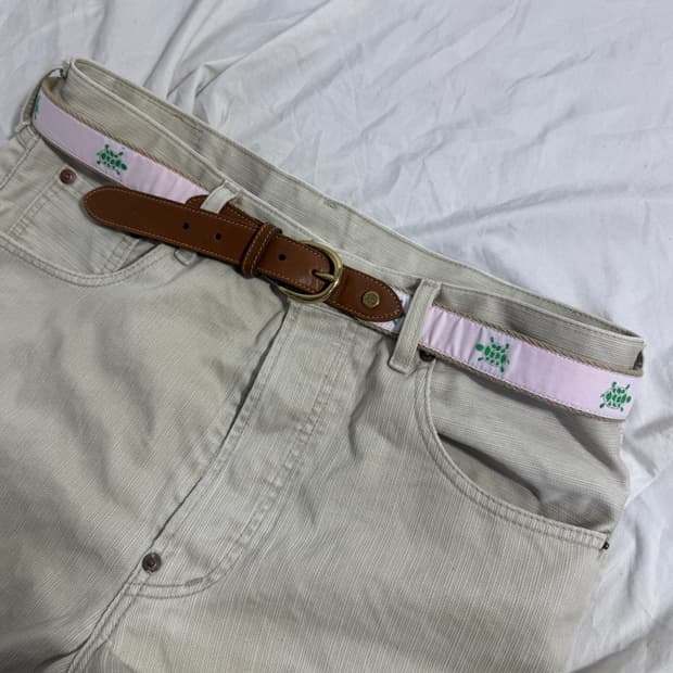 Usa 브룩스 브라더스 터틀 자수 레더 벨트