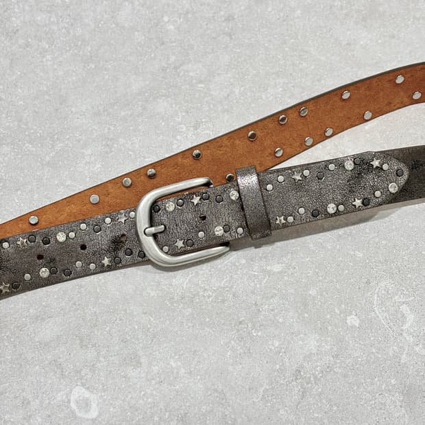 Oribell 트윙클 별 스터드 그로시 소가죽 웨스턴 벨트 실버
