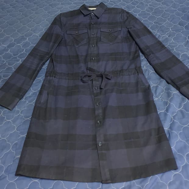 (빈티지) 빈폴 우먼 셔츠형 체크 원피스 네이비 (M)