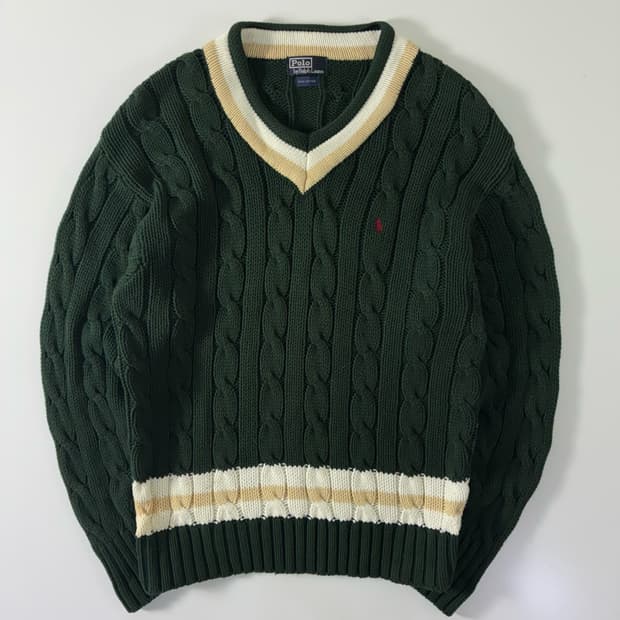 Polo  폴로 랄프로렌 90,s 그린 케이블 크리켓 니트  