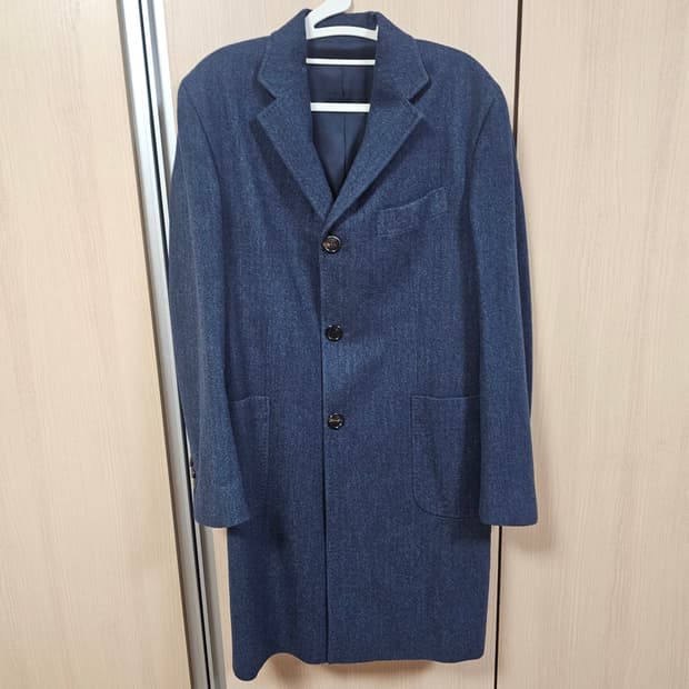 네이비 헤링본 3버튼 울코트