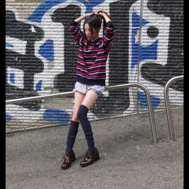 MOONSUN COTTON 스트라이프 긴팔 티 L