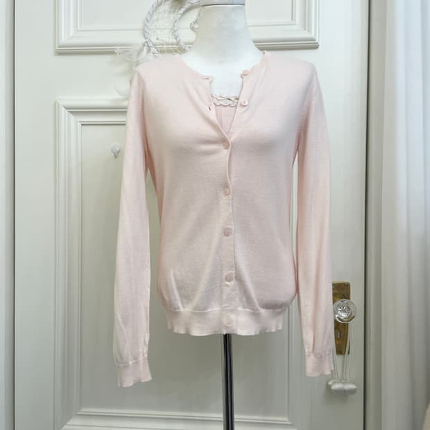 pink basic cardigan&bow point half knit 
