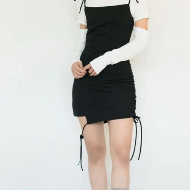 일구구일 언발란스 리본 드레스 그레이 