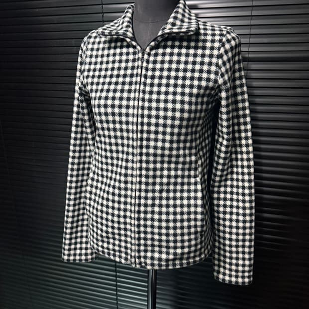 유니클로 깅엄 체크 바둑판 체커보드 후리스 플리스 방한 집업 블랙 화이트