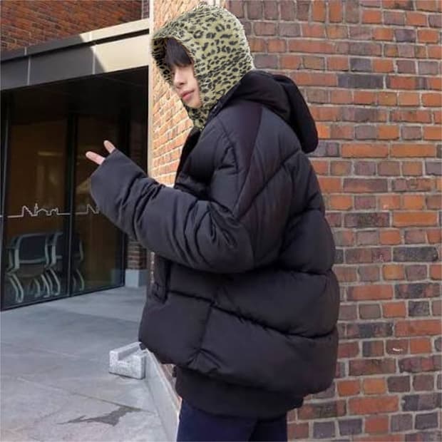 스탠드얼론 레오파드 모헤어 안감패딩  후드캡