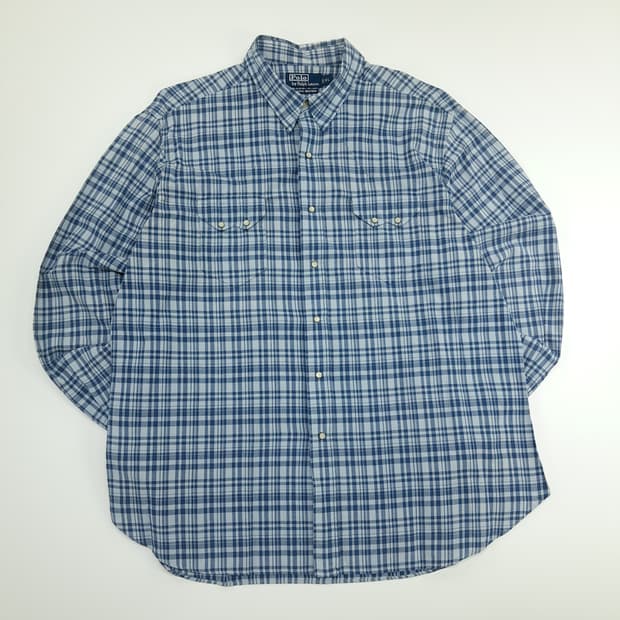 CN754 XL 폴로 랄프로렌 스모키블루 웨스턴 체크 긴팔 셔츠 남방