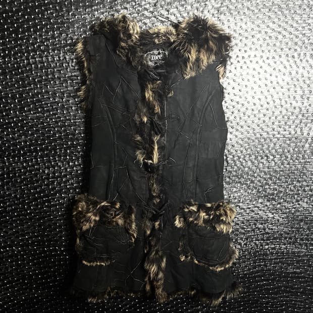 Zoee 레오파드 퍼 트리밍 베스트