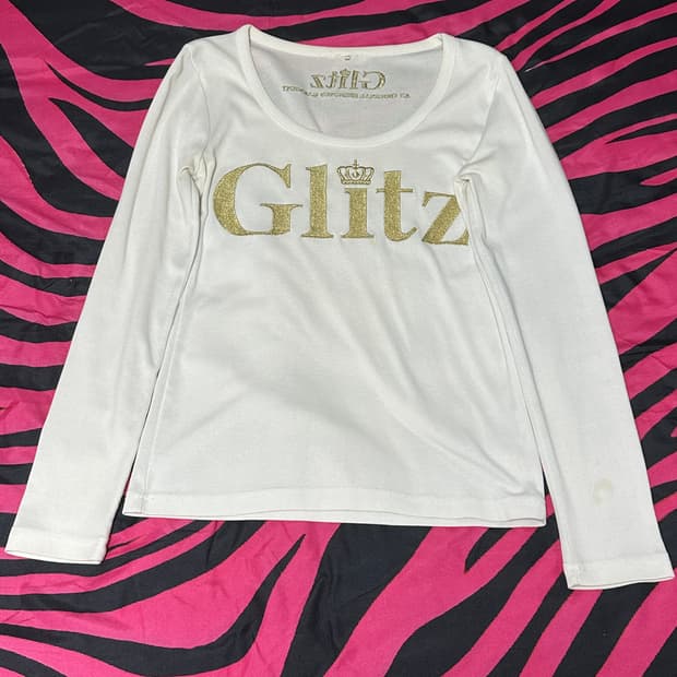 glitz 글리터 갸루 오네갸루 화이트 긴팔 티셔츠