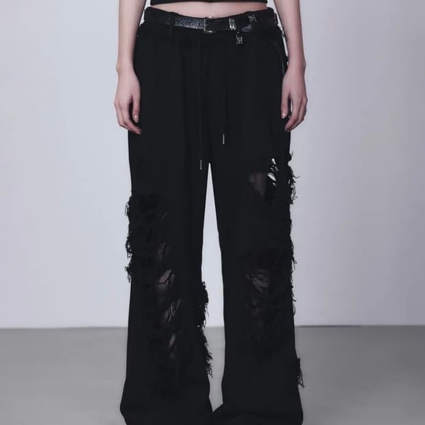 Scratch Damage Wide Sweat Pants 