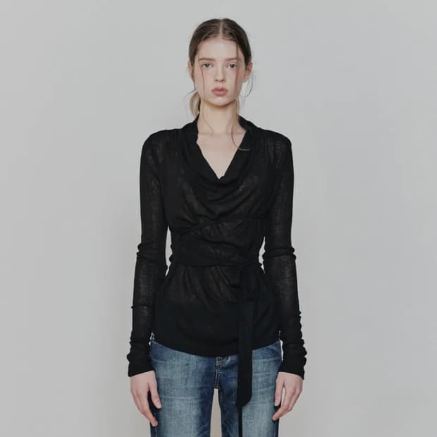 페인오어플레져 LILY COWL RIBBON TOP black