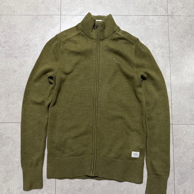 타미힐피거 카키컬러 코튼 니트 집업  가디건  44size  