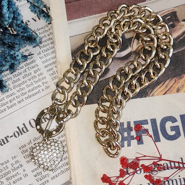 90s 프랑스 빈티지 쥬얼리 게스 볼륨 체인 스테이트먼트 목걸이