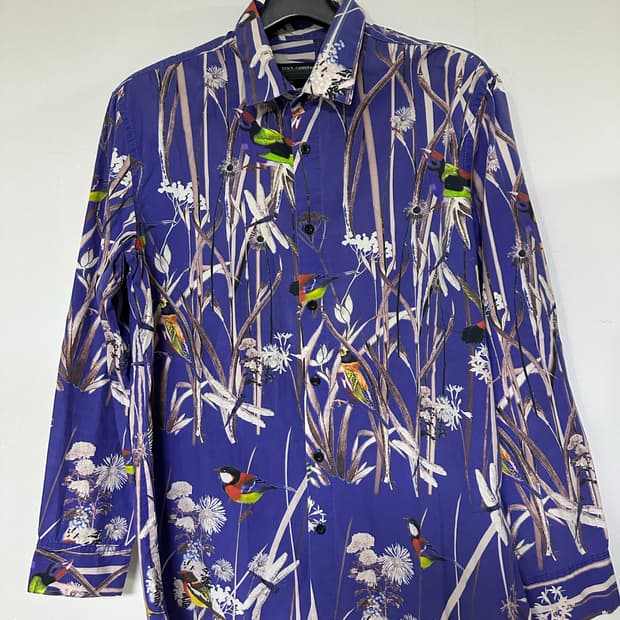 돌체앤가바나 블루 플라워 프린트 셔츠