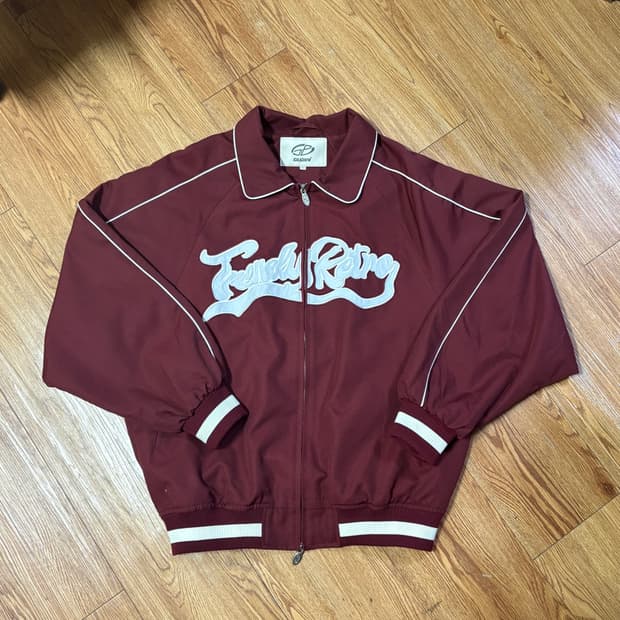 구빈 빅 로고 파이핑 블루종 - 버건디 M