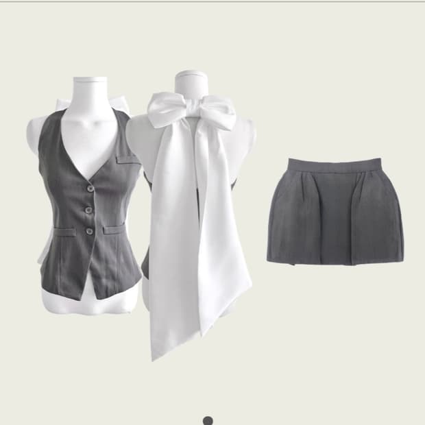 클라우드 이모션 프랑제리 그레이 백 리본 투피스 셋업