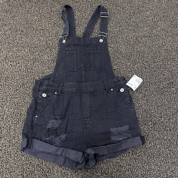 [새상품] H&M 에이치앤엠 여성 멜빵 데님 흑청 반바지
