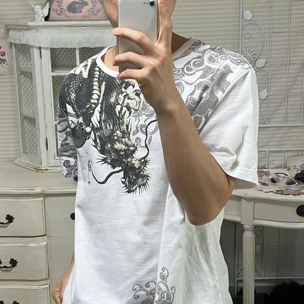 빈티지 오리엔탈 드래곤 반팔 o-893 y2k 스트릿 모리 갸루 일본빈티