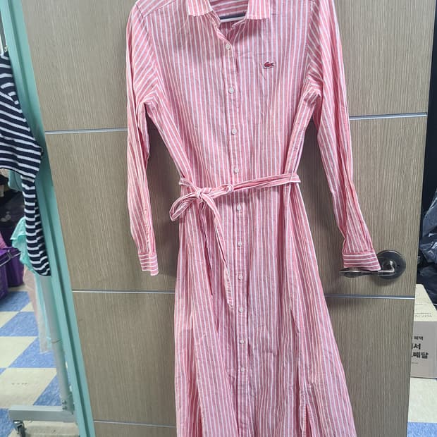 라코스테 스트라이프 벨티드 롱원피스 36