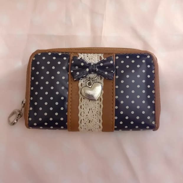 헤이세이 네이비 도트 라떼갸루 초코 레이스 지갑 모리걸