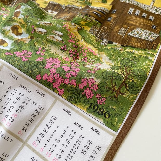 유럽 빈티지 캘린더 패브릭 (1986)