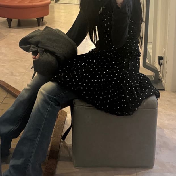 도트 슬리브리스 원피스 