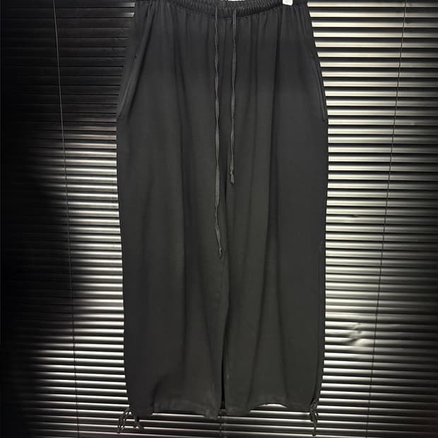 AMU 아무 면 코튼 와이드 스웻 팬츠 통바지 일본 오버핏 블랙 벌룬 L