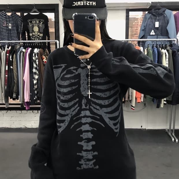 밴슨 레더 본 프린팅 와플 롱슬리브