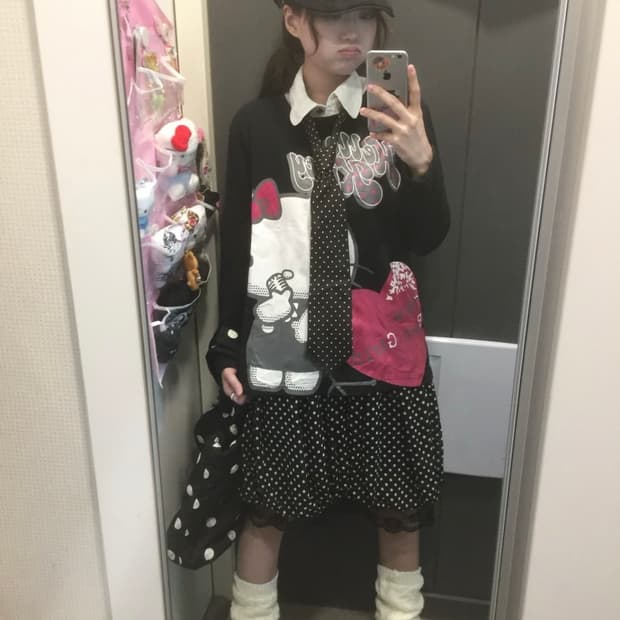 헬로키티 도트 데일리 러블리 블랙 모리 니혼진 코디 세트