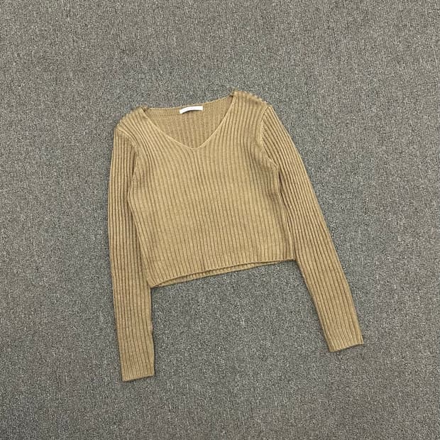 OS)Japanese vintage 여성 브이넥 골지 탑