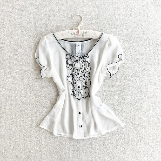 러블리 ♥ 화이트블랙 리본 프릴bl