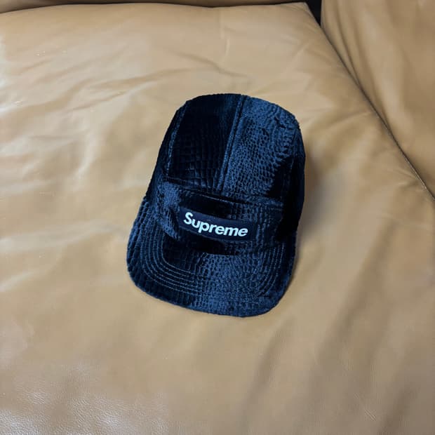 슈프림 캠프캡 모자 박스로고 크로커다일 코듀로이 네이비