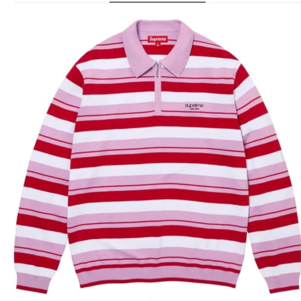  슈프림 스트라이프 집 롱슬리브 폴로 블랙 - 24FW XL