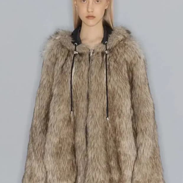 오픈와이와이 리버시블 퍼 후드 자켓 베이지 m