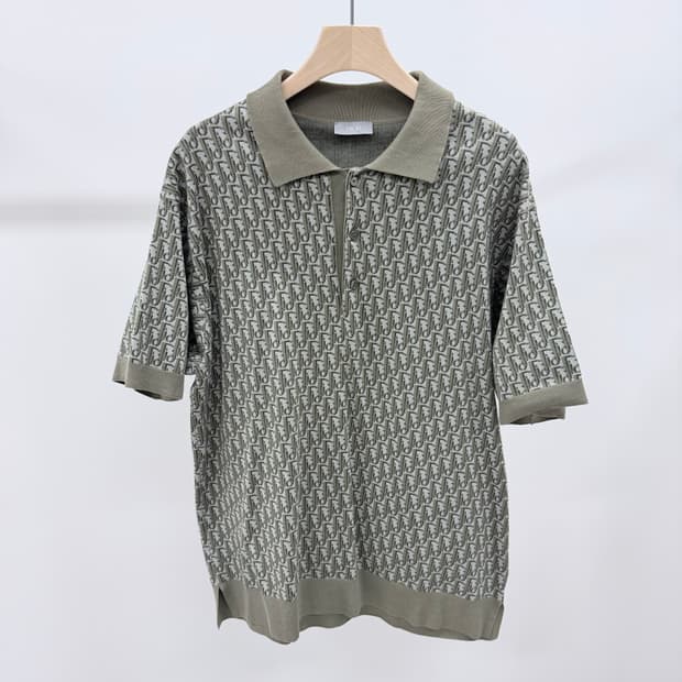 [미사용/M] 디올 오블리크 자카드 반팔 카라티 그린