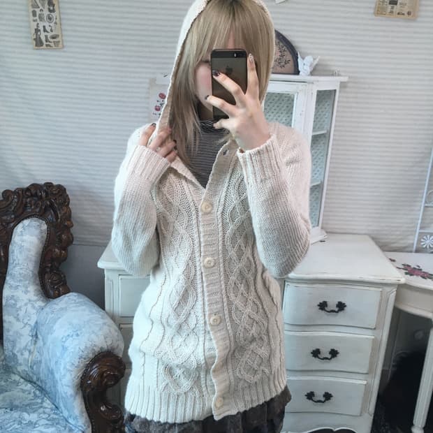 일본빈티지 이스트보이 아이보리 꽈배기 니트 가디건