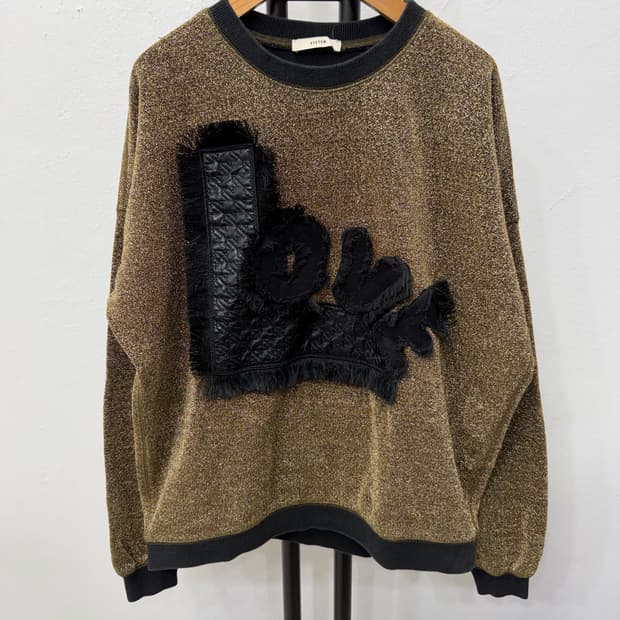 정품) 시스템 한섬 금색 펄 장식 오버핏 니트 맨투맨 90F