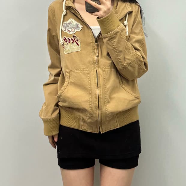 Jeep 지프 빅로고 베이지 후드집업