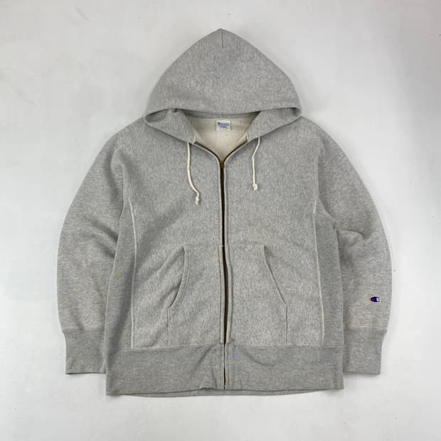 챔피언 리버스위브 블루 탭 그레이 후드 집업 (100)