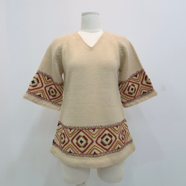 울 100% 포크패턴 에스닉 튜니크 니트