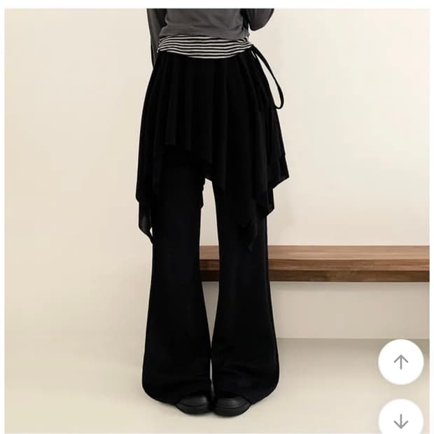 로린 언발 플레어 A라인 치마 리본 미드 스커트 블랙