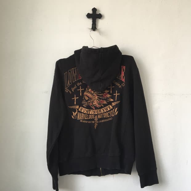 Back needle works point hood zip up