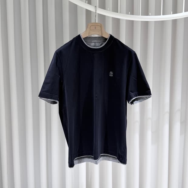 (A+/52) / 브루넬로쿠치넬리 로고 페이크 레이어드 코튼 크루넥 반팔