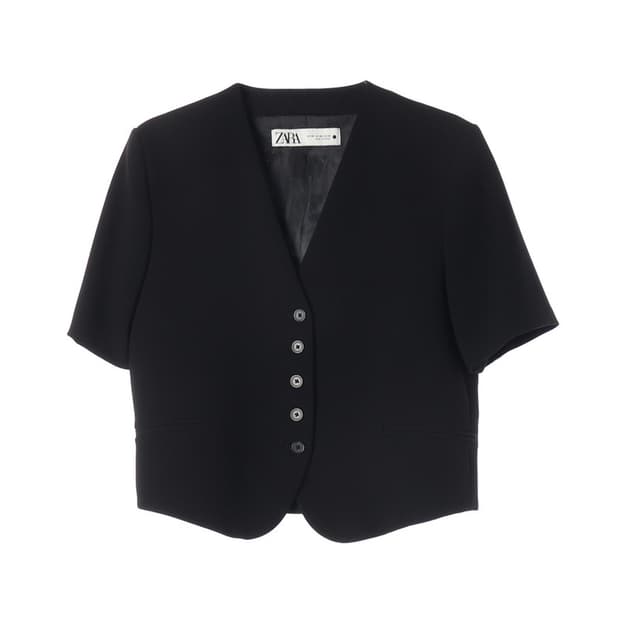 ZARA 블랙 브이넥 크롭 반팔 블레이저 XS