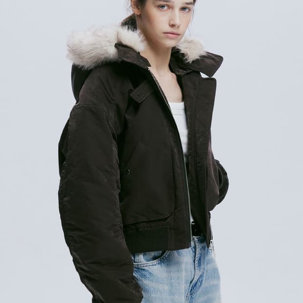 AFTERHOURS 퍼 후드 MA-1 봄버 자켓 브라운