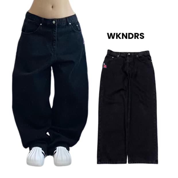 위캔더스 와이드 흑청 데님팬츠