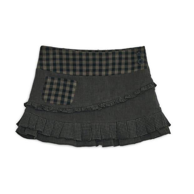 [미개봉 새상품] 허그유어스킨 체크 러플 미니스커트 브라운