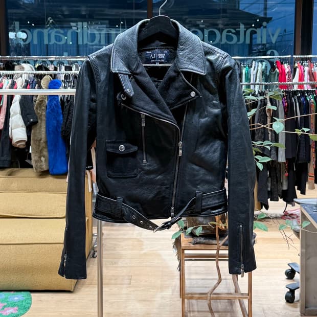 아르마니 진스 블랙 카우하인드 라이더 자켓