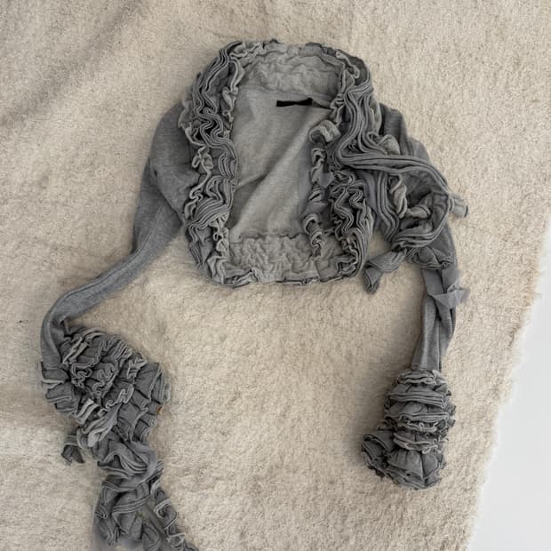 Gray grunge unbalanced shirring 가디건